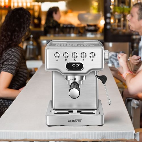 Geek Chef 20-Bar Espresso Machine with Milk Frother - Home Espresso Maker, Latte, Cappuccino, Machiato - 1.8L Water Tank - Stainless Steel Geek Chef 20-Bar Espresso Machine with Milk Frother - Home Espresso Maker, Latte, Cappuccino, Machiato - 1.8L Water Tank - Stainless Steel