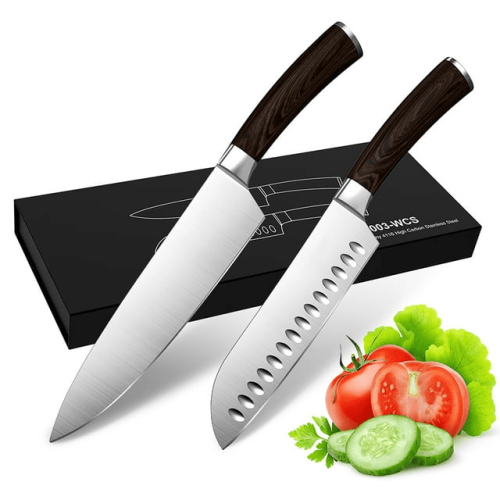 Professional 8" Kitchen Chef Knife and Santoku Cutter Germany 1.4116 Stainless Steel with Wood Handle Professional 8" Kitchen Chef Knife and Santoku Cutter Germany 1.4116 Stainless Steel with Wood Handle