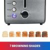 2 Slice Compact Wide Slot Toaster with 7 Shade Settings, Stainless Steel, Defrost and Reheat, Removable Crumb Tray, Easy to Clean, Black and Silver